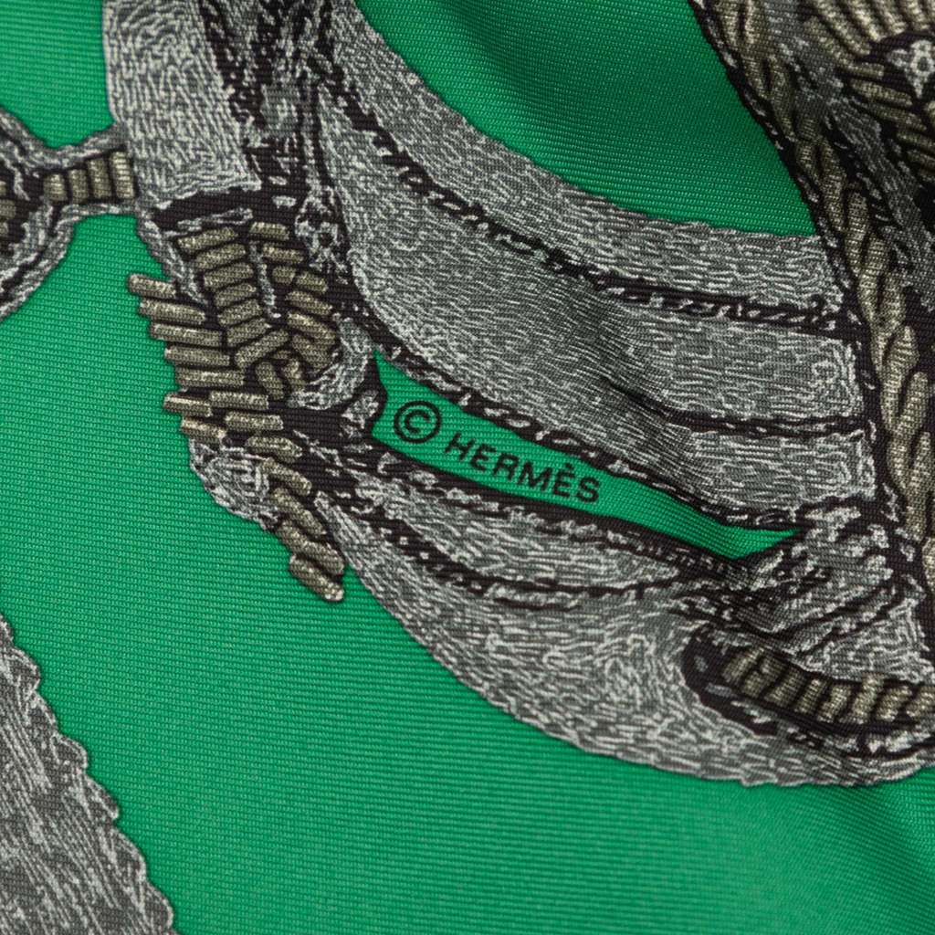 Hermès Brides De Gala Brode Main Silk Scarf 90 Green Silk Good condition - Box View