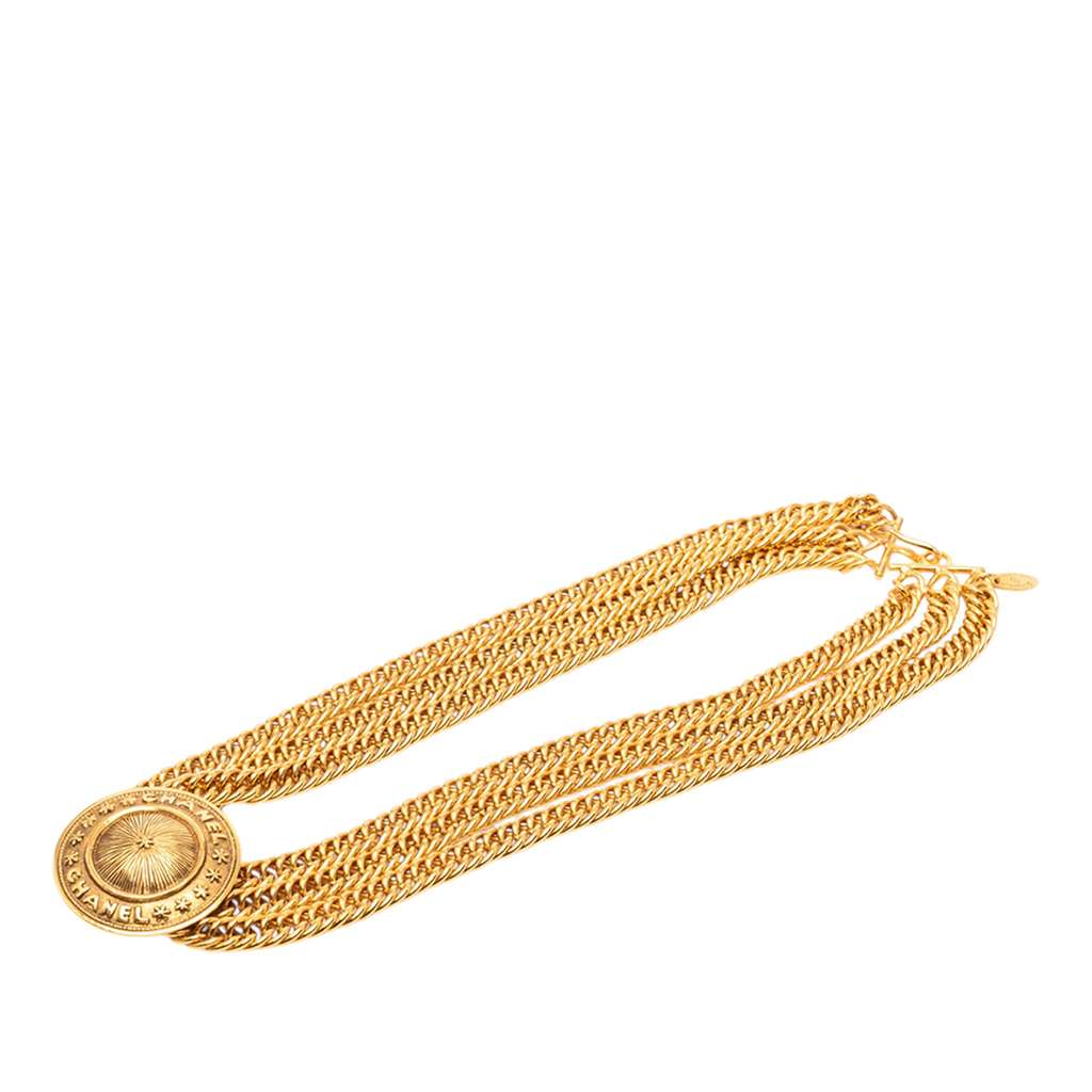 Chanel Gold Plated Medallion Multistrand Chain Choker Necklace
