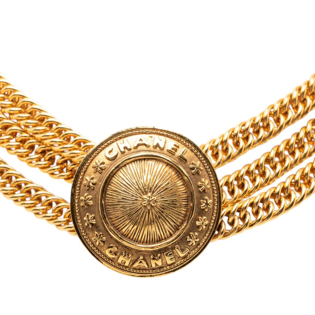 Chanel Gold Plated Medallion Multistrand Chain Choker Necklace Gold Metal Good condition - Back View