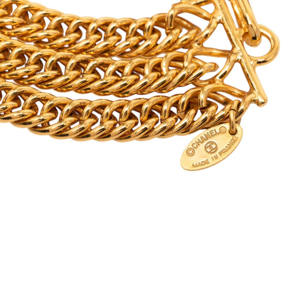 Chanel Gold Plated Medallion Multistrand Chain Choker Necklace Gold Metal Good condition - Box View