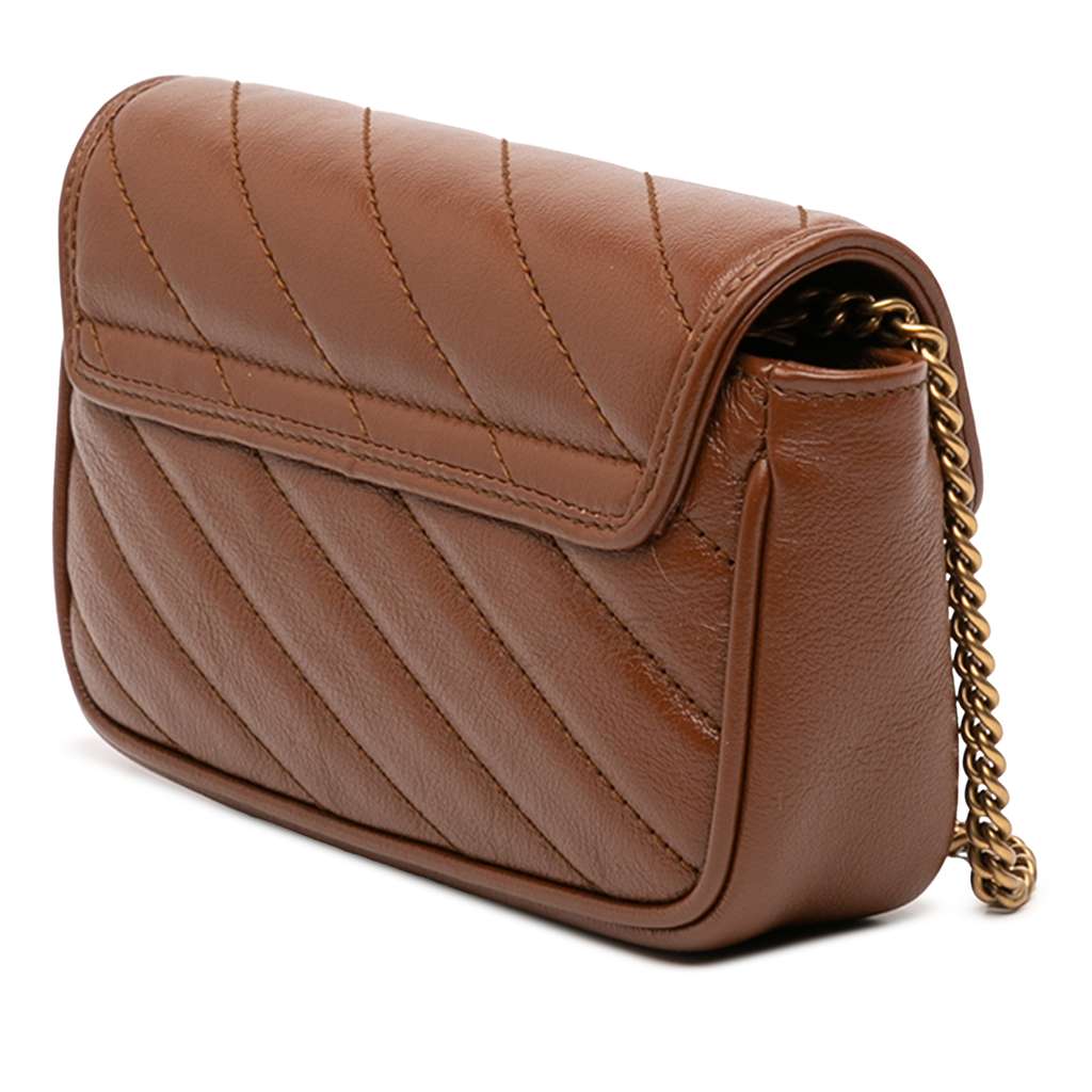 Gucci Mini GG Marmont Matelasse Diagonal Leather Flap Crossbody Brown Leather Good condition - Back View