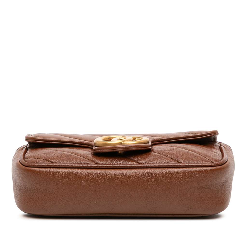 Gucci Mini GG Marmont Matelasse Diagonal Leather Flap Crossbody Brown Leather Good condition - Inside View