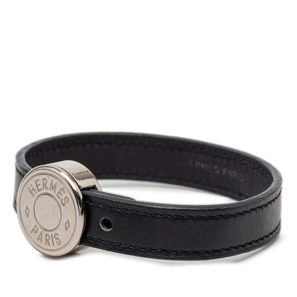 Hermès Swift Clou de Selle Looping Bracelet Black Leather Good condition - Back View