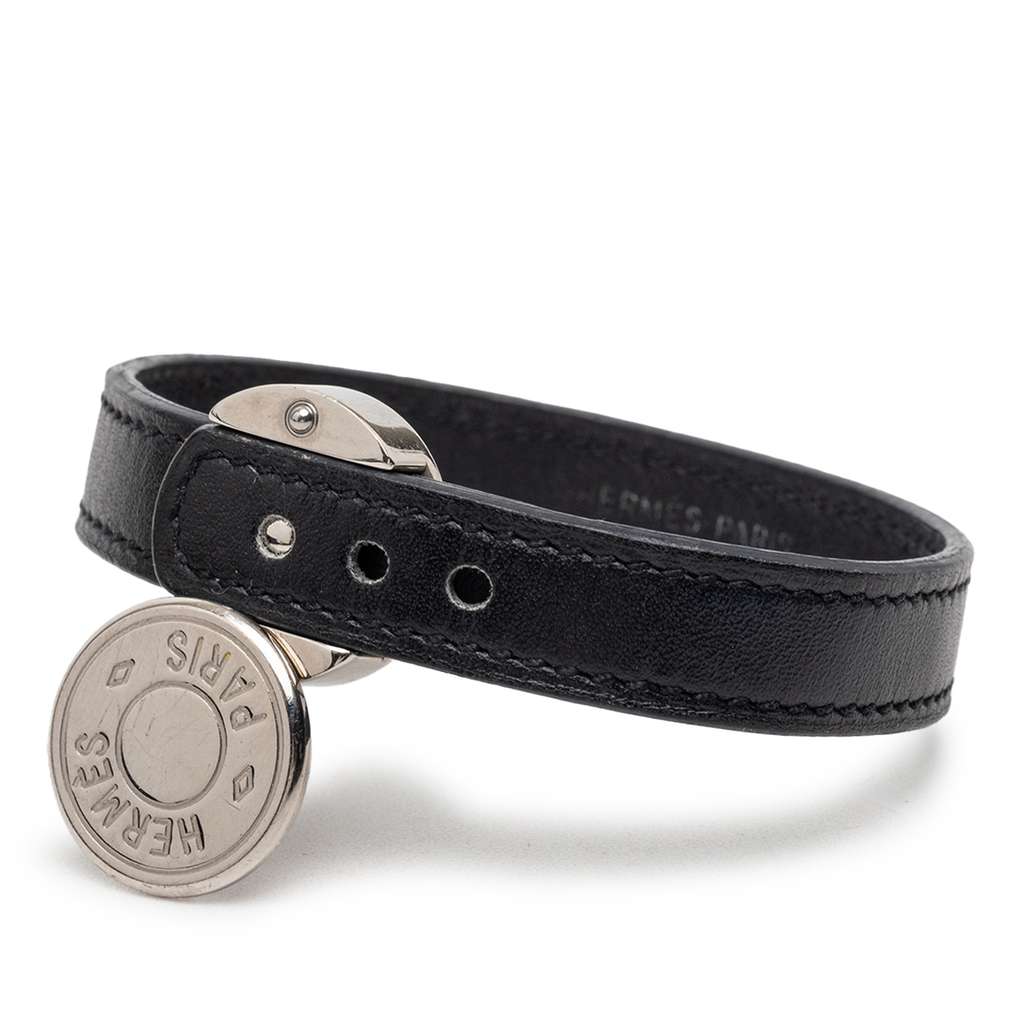 Hermès Swift Clou de Selle Looping Bracelet Black Leather Good condition - Model View