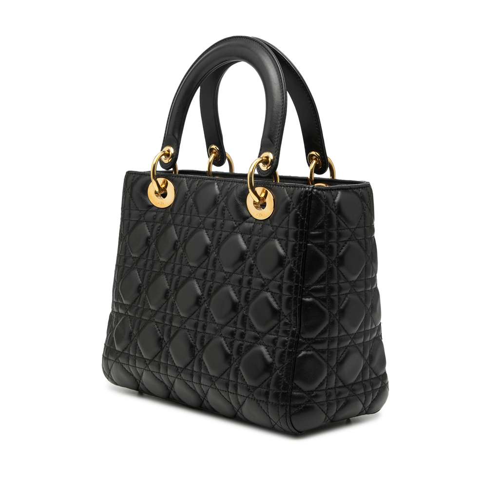 Dior Medium Lambskin Cannage Lady Dior Black Leather Good condition - Back View