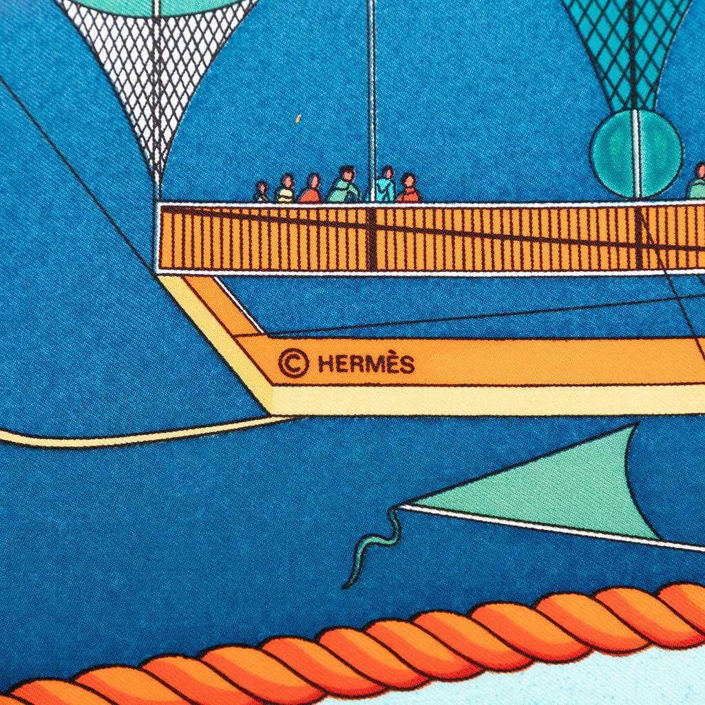 Hermès Les Folies du Ciel Double Face Silk Scarf 90 Blue Silk Good condition - Back View