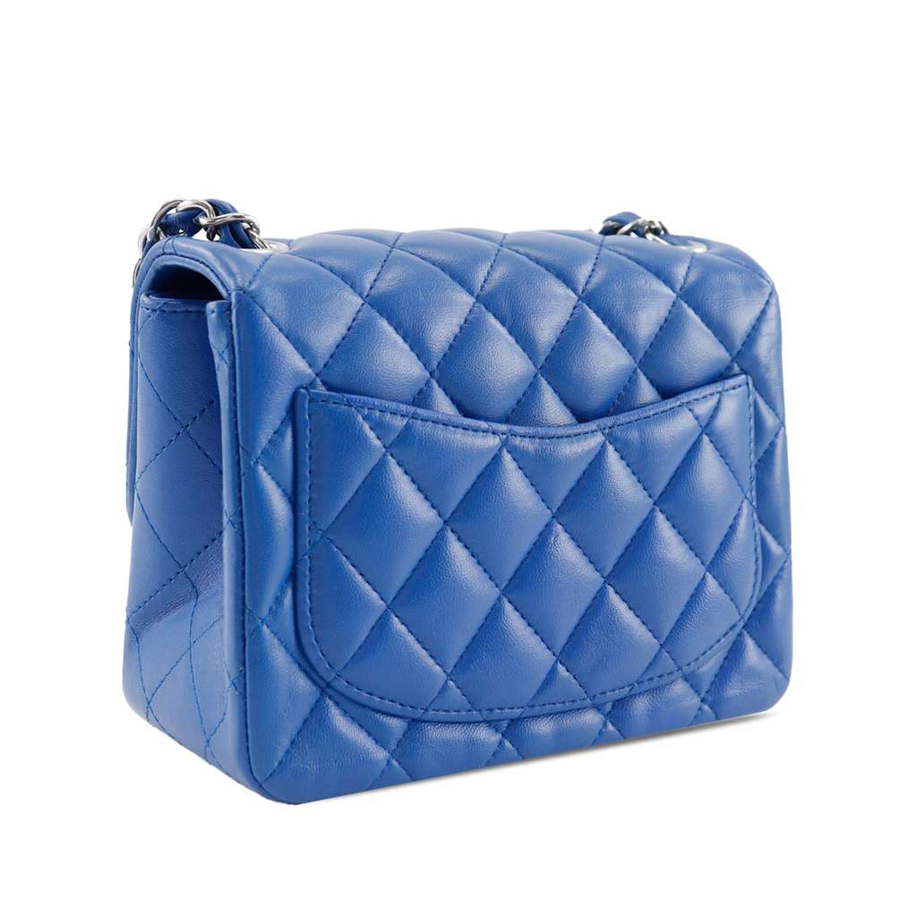 Chanel Mini Square Classic Lambskin Single Flap Blue Leather Good condition - Inside View
