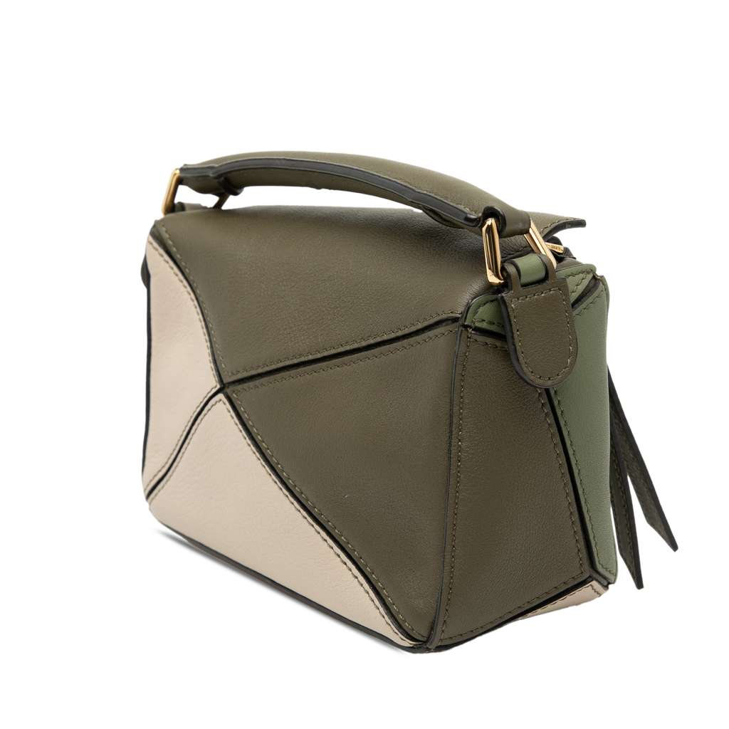 Loewe Mini Tricolor Calfskin Puzzle Satchel Green Leather Good condition - Back View