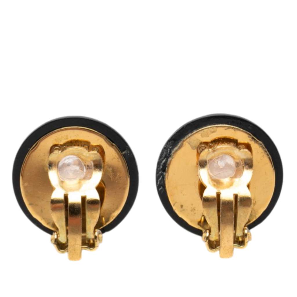 Chanel CC Resin and Gold Plated Quilted Button Clip On Earrings Black Good condition - Inside View