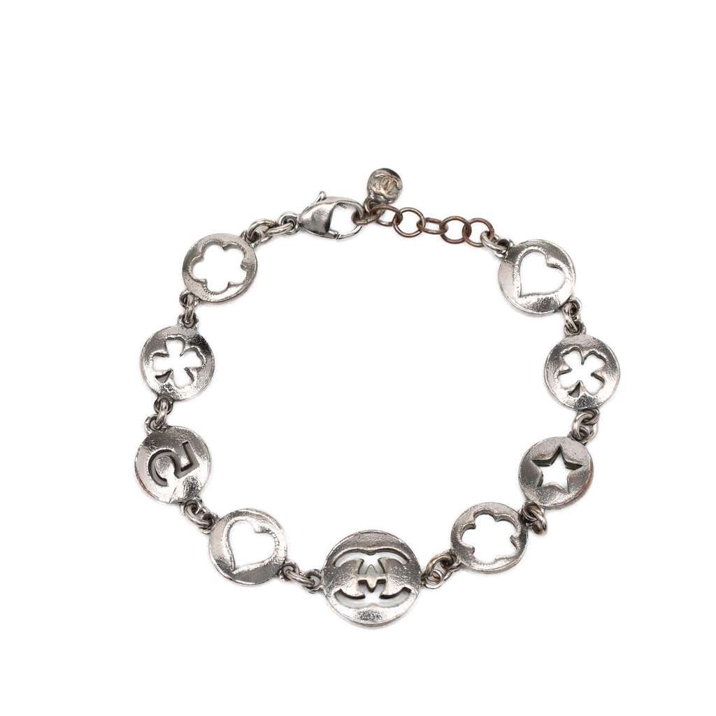 Chanel CC Plated No. 5 Cutout Charms Chain Bracelet