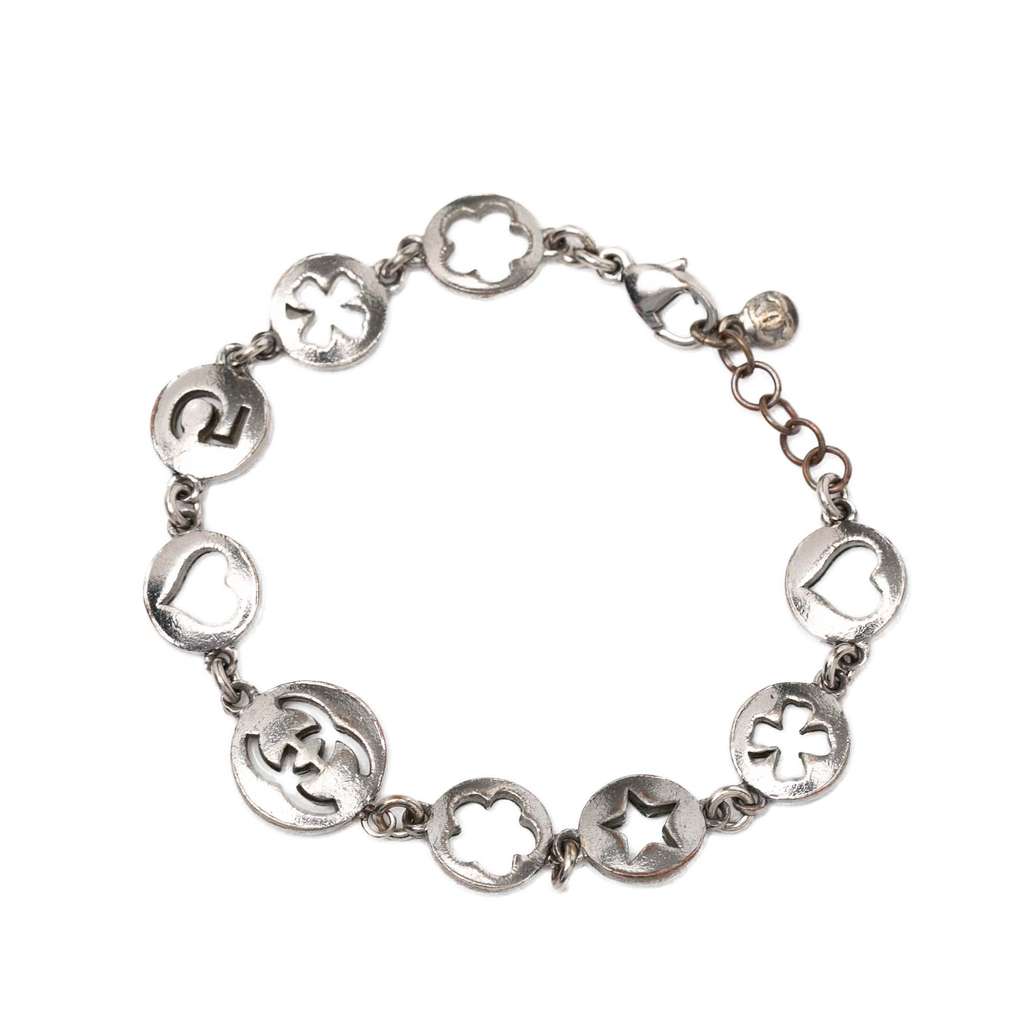 Chanel CC Plated No. 5 Cutout Charms Chain Bracelet Silver Brass Good condition - Back View
