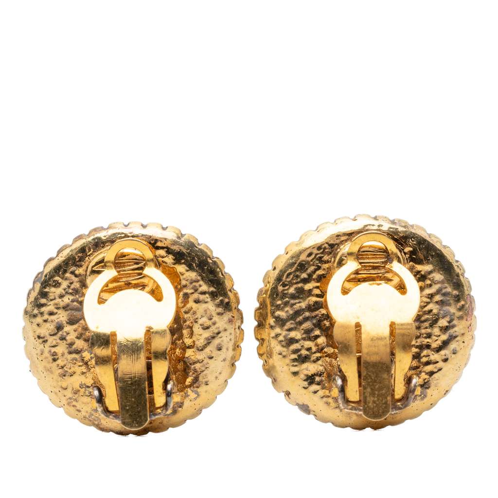Chanel CC Gold Plated Round Clip On Earrings Gold Metal Good condition - Back View