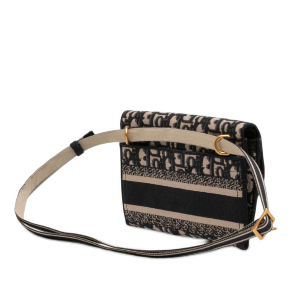 Dior Oblique Canvas Embroidered Saddle Slim Belt Pouch Blue Canvas Very good condition - Back View