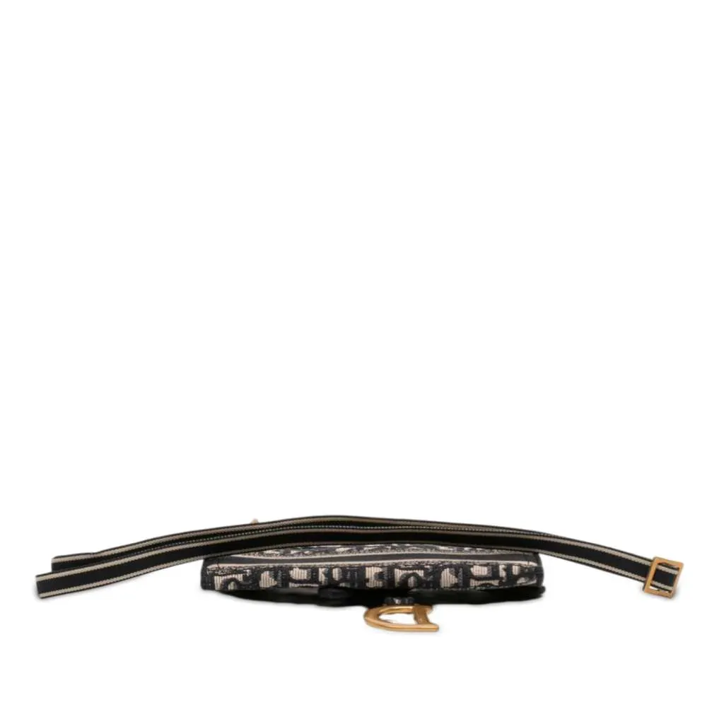 Dior Oblique Canvas Embroidered Saddle Slim Belt Pouch Blue Canvas Never worn - Inside View