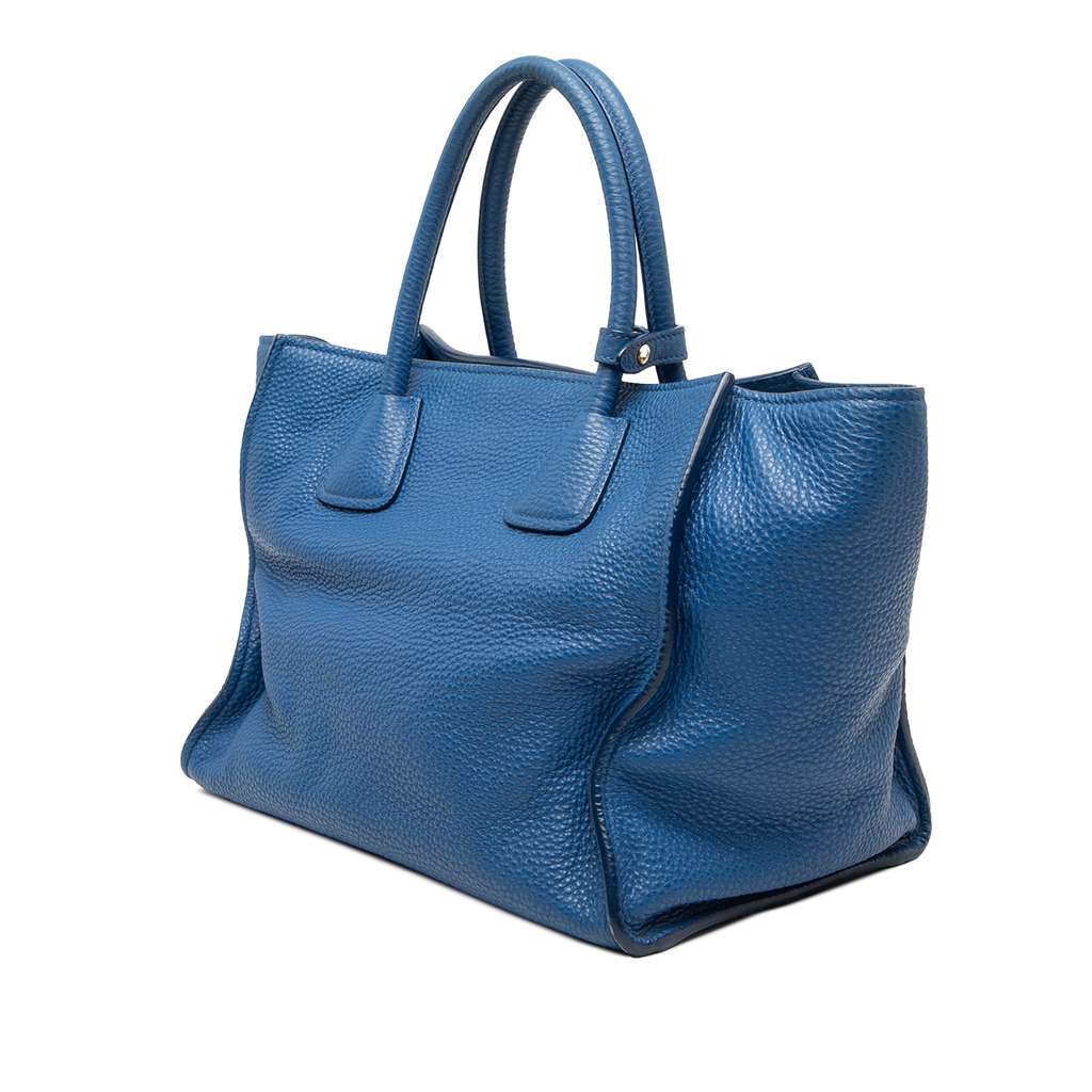 Prada Vitello Daino Front Pocket Open Convertible Tote Blue Leather Good condition - Back View