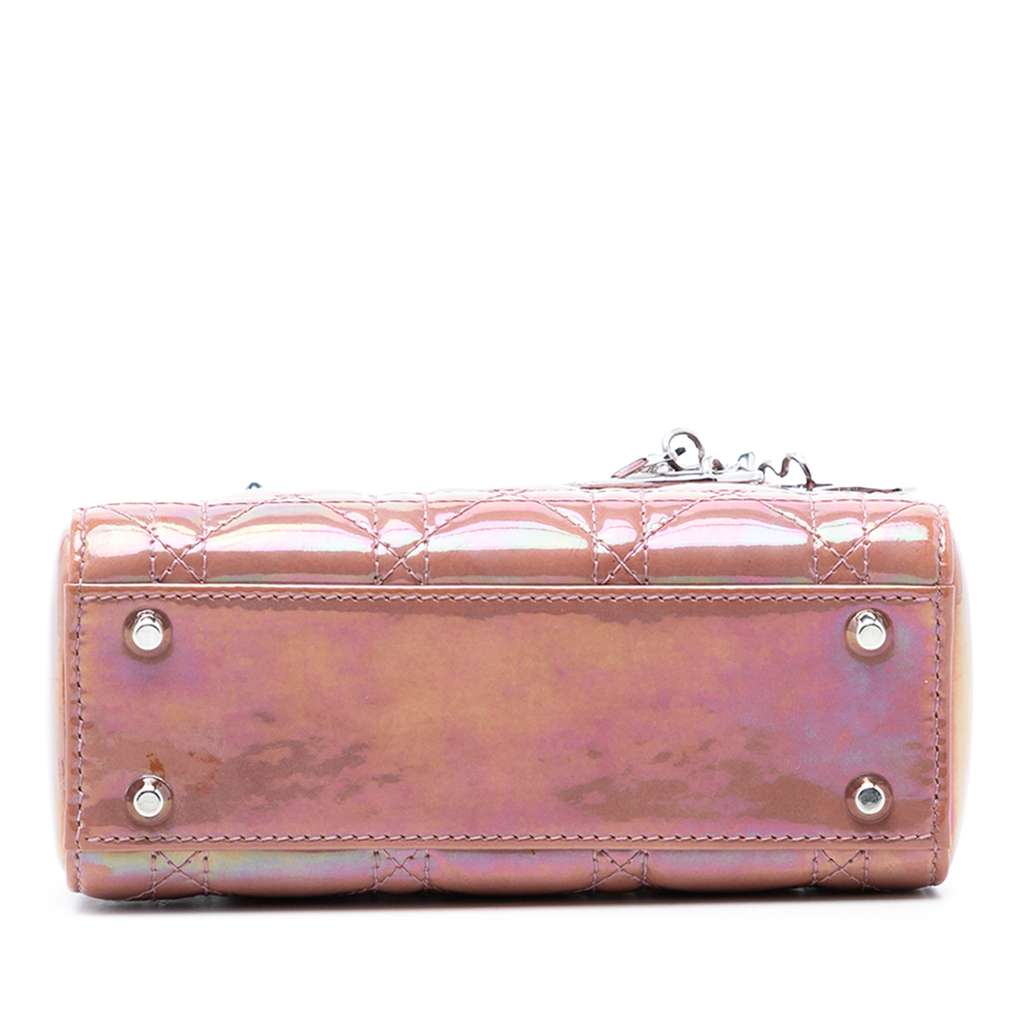 Dior Mini Iridescent Patent Cannage Lady Dior Pink Leather Good condition - Inside View
