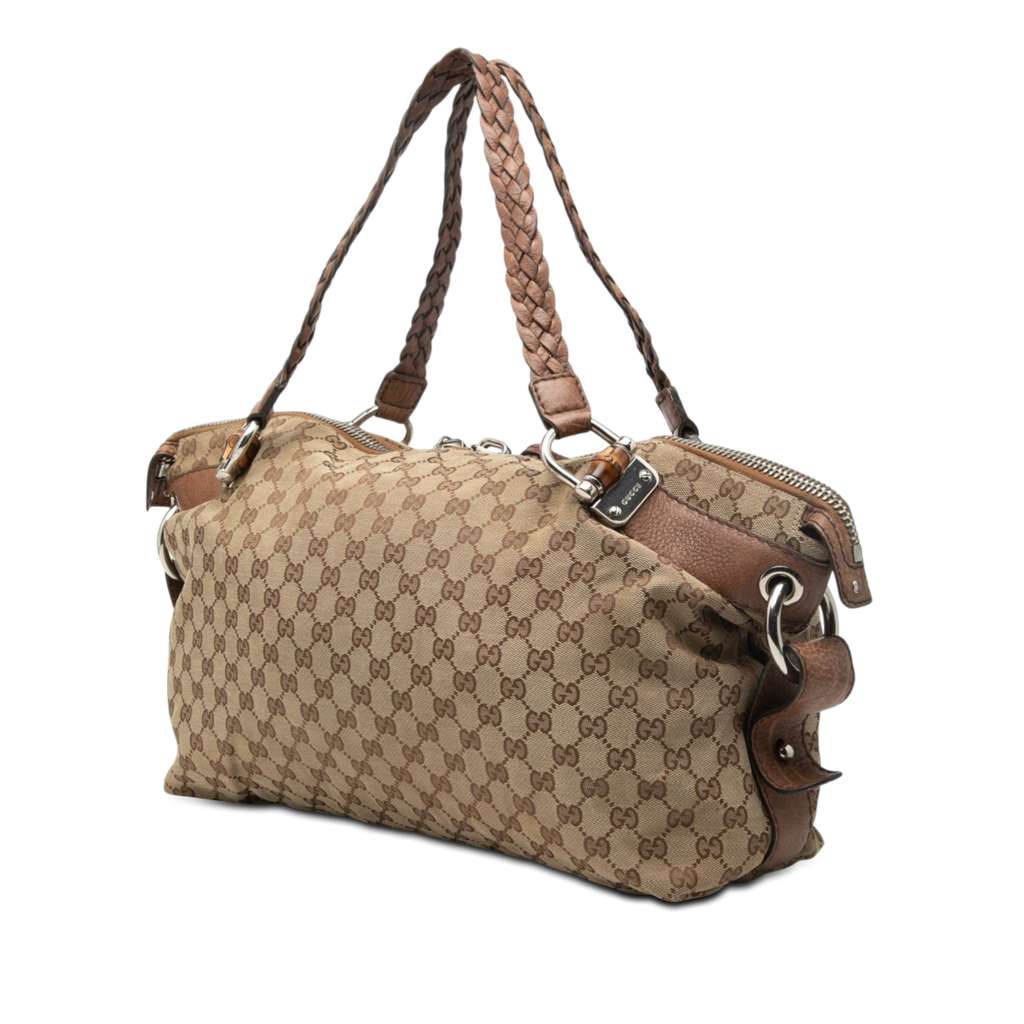 Gucci Medium GG Canvas Bamboo Bar Tote Beige Canvas Good condition - Back View