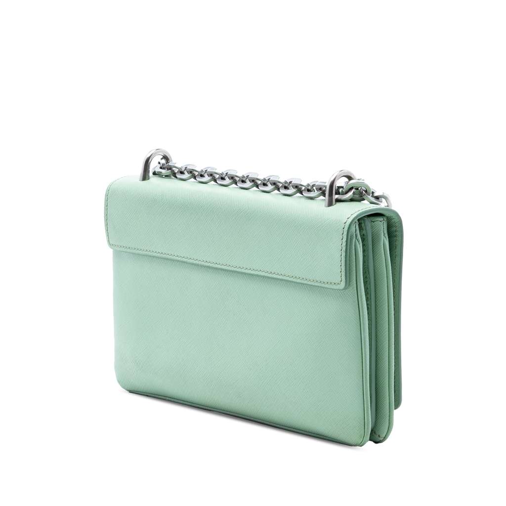 Prada Saffiano Lux Chain Lock Flap Green Leather Good condition - Back View
