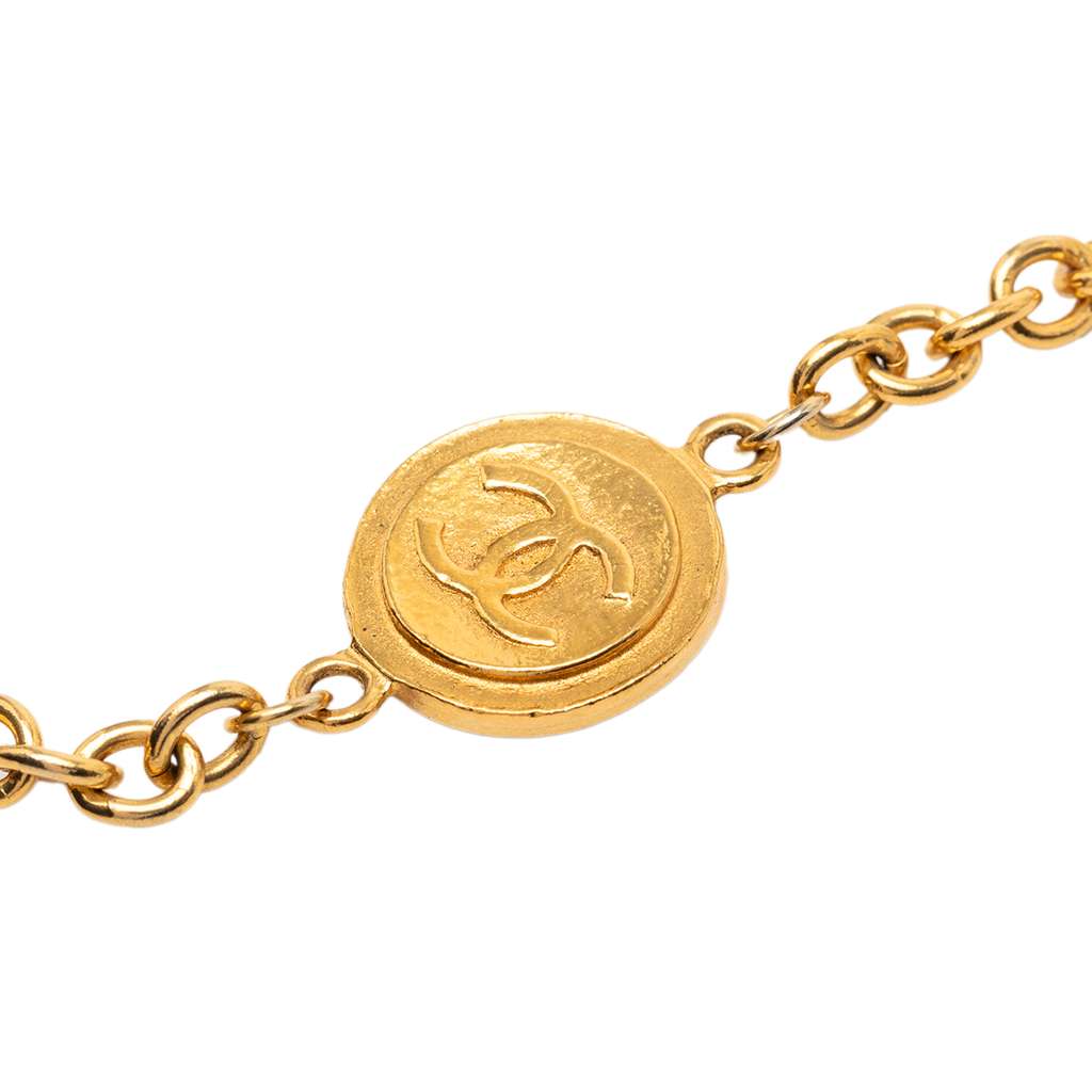 Chanel CC Gold Plated Coin Chain Long Necklace Gold Metal Good condition - Back View