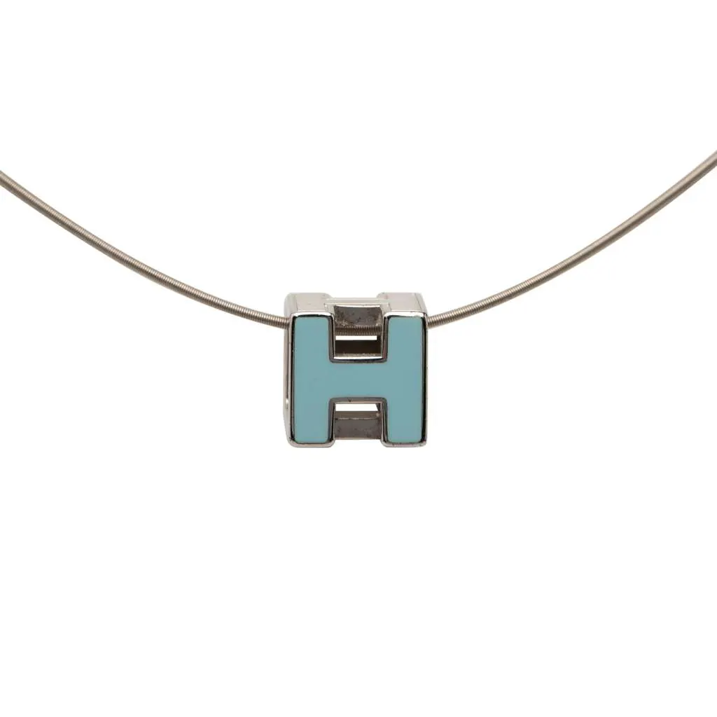 Hermès Palladium Plated Lacquered Cage D H Pendant Necklace Silver Metal Very good - Front View