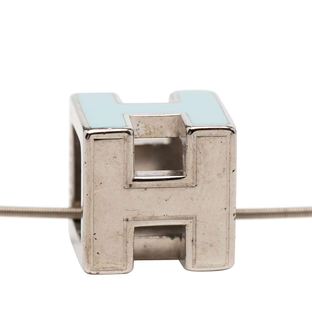 Hermès Palladium Plated Lacquered Cage D H Pendant Necklace Silver Metal Good condition - Back View