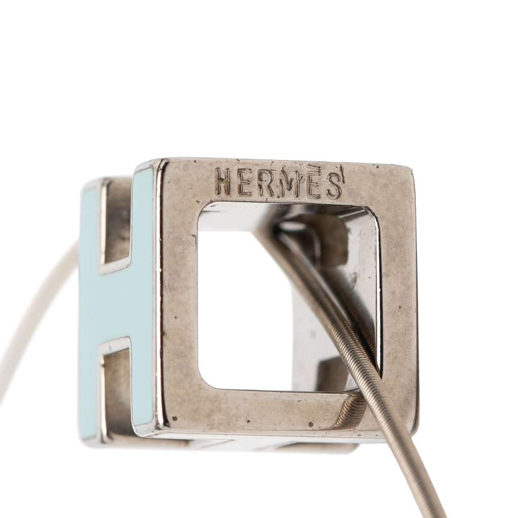 Hermès Palladium Plated Lacquered Cage D H Pendant Necklace Silver Metal Good condition - Inside View