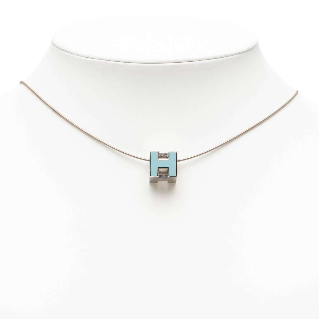 Hermès Palladium Plated Lacquered Cage D H Pendant Necklace Silver Metal Good condition - Box View