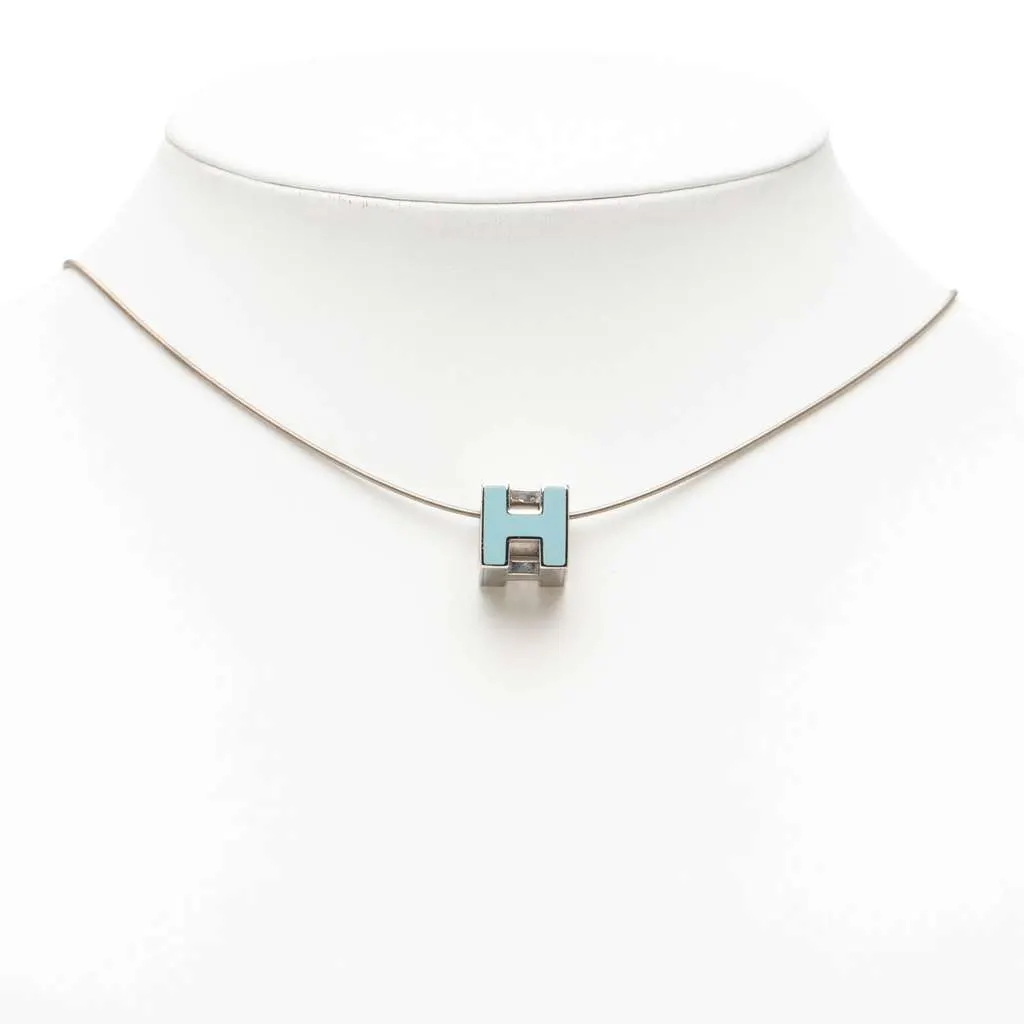 Hermès Palladium Plated Lacquered Cage D H Pendant Necklace Silver Metal Very good - Box View