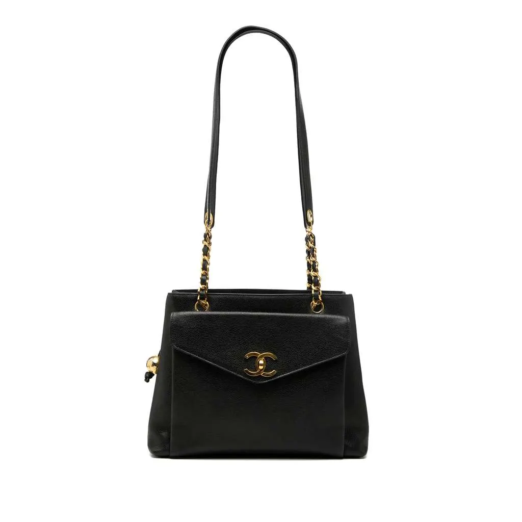 Chanel CC Caviar Front Pocket Chain Tote Black Leather Very good - Front View