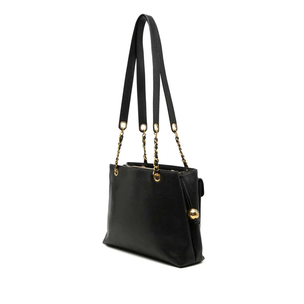Chanel CC Caviar Front Pocket Chain Tote Black Leather Very good - Back View