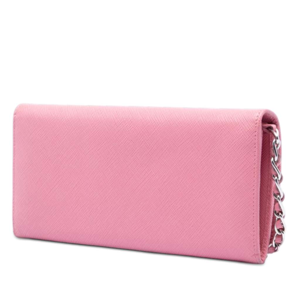 Prada Saffiano Wallet On Chain Pink Leather Good condition - Back View