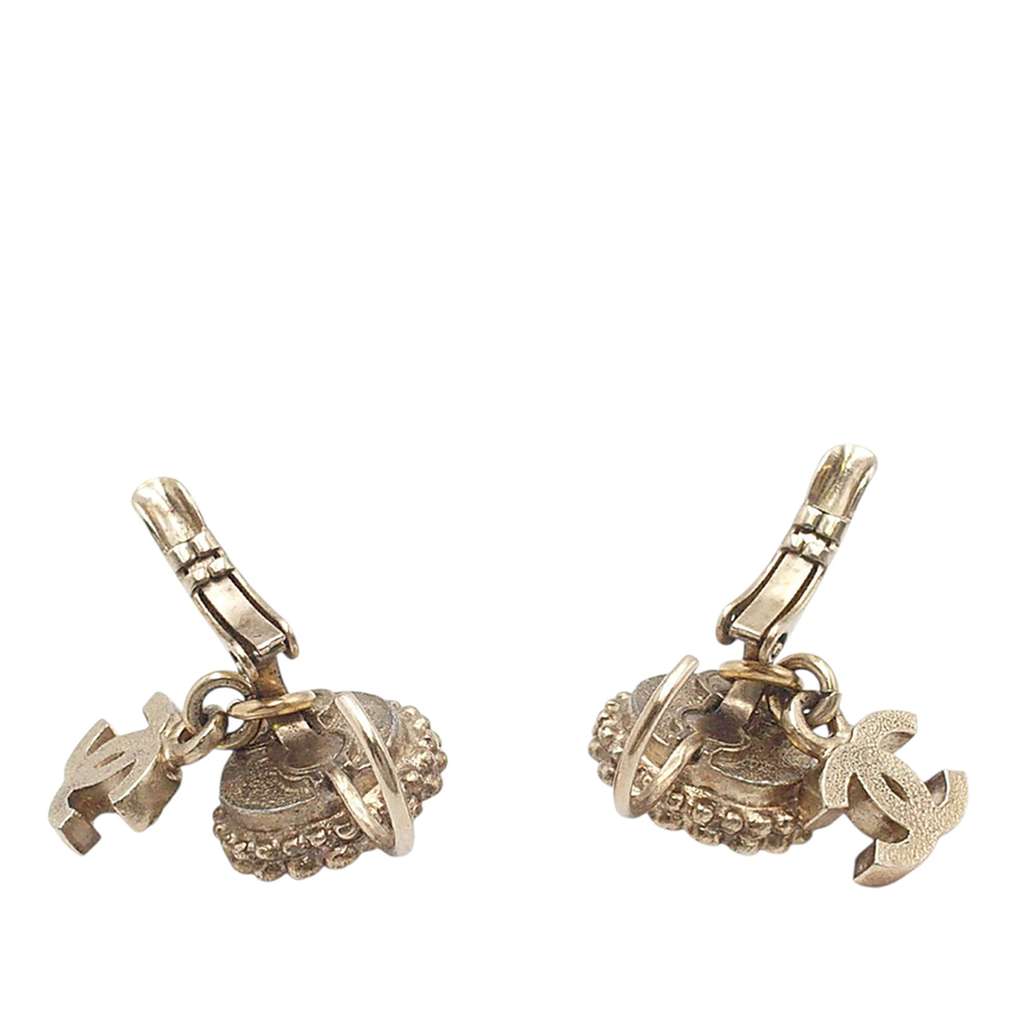 Chanel CC Gold Plated Faux Pearl Strass Clip On Earrings Gold Metal Good condition - Back View