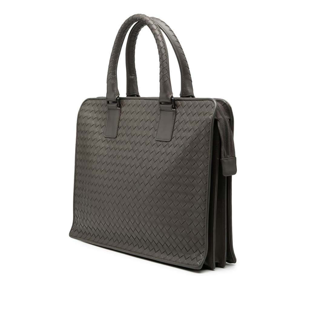 Bottega Veneta Nappa Intrecciato Business Bag Grey Leather Good condition - Back View