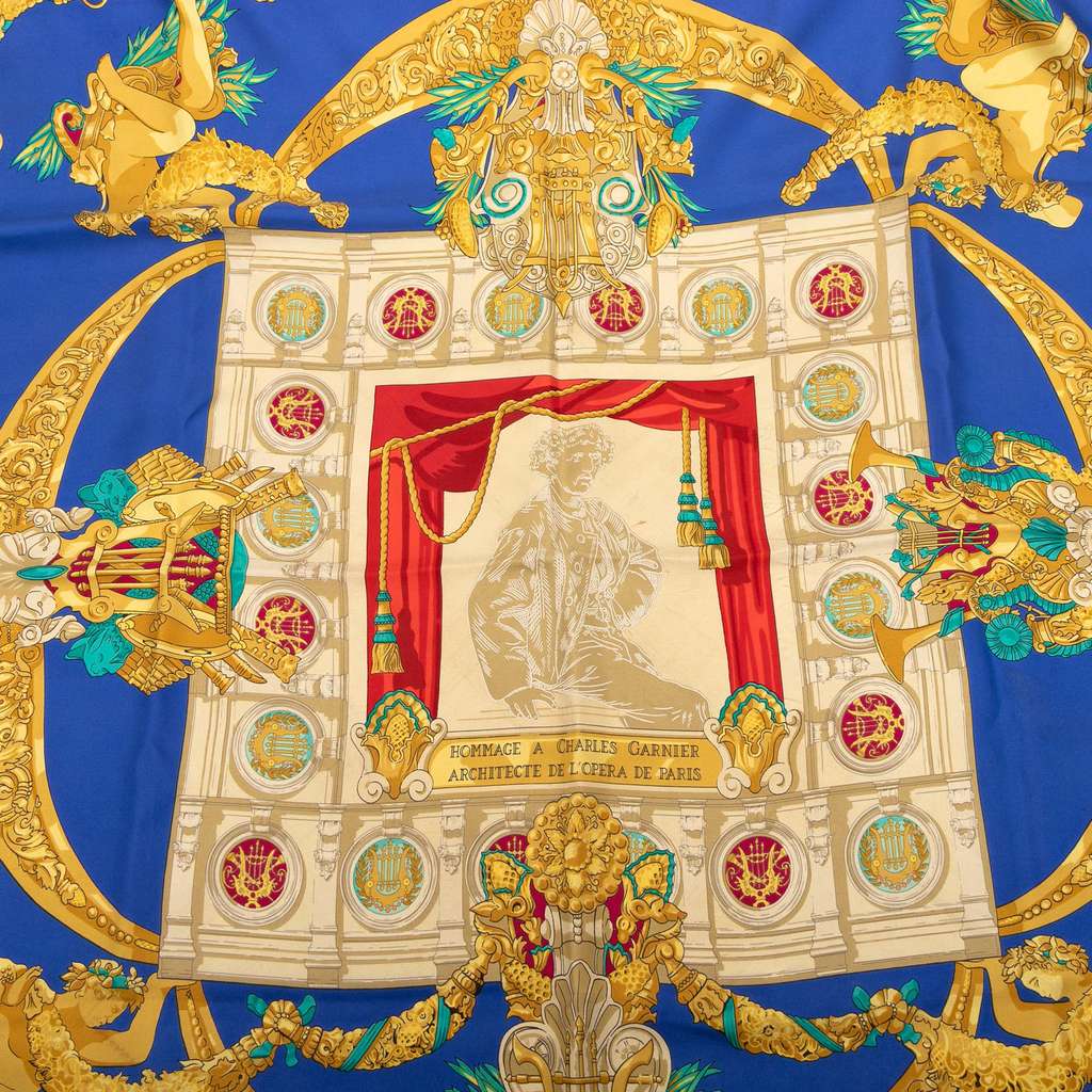 Hermès Hommage A Charles Garnier Silk Scarf Blue Silk Good condition - Back View