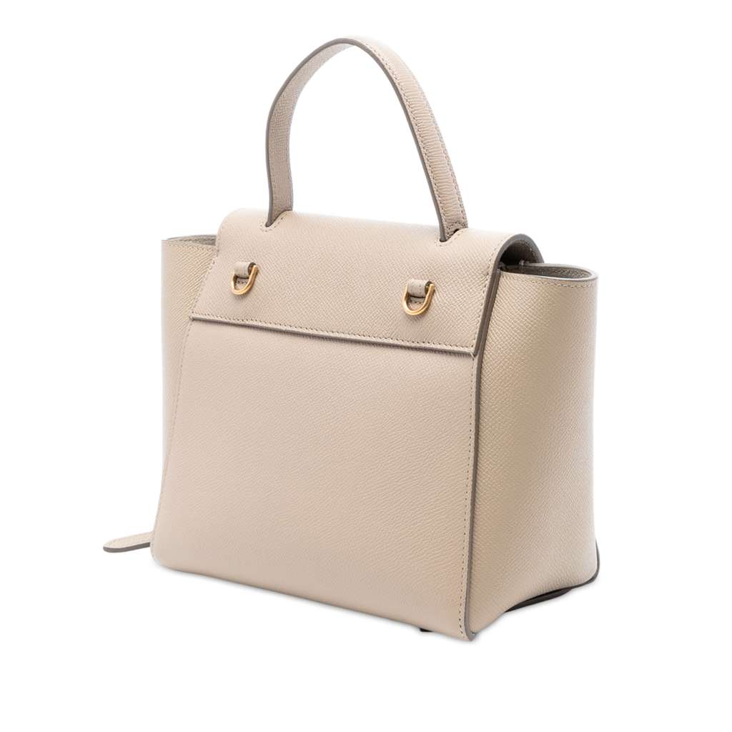 Celine Micro Grained Calfskin Belt Satchel Beige Leather Good condition - Back View