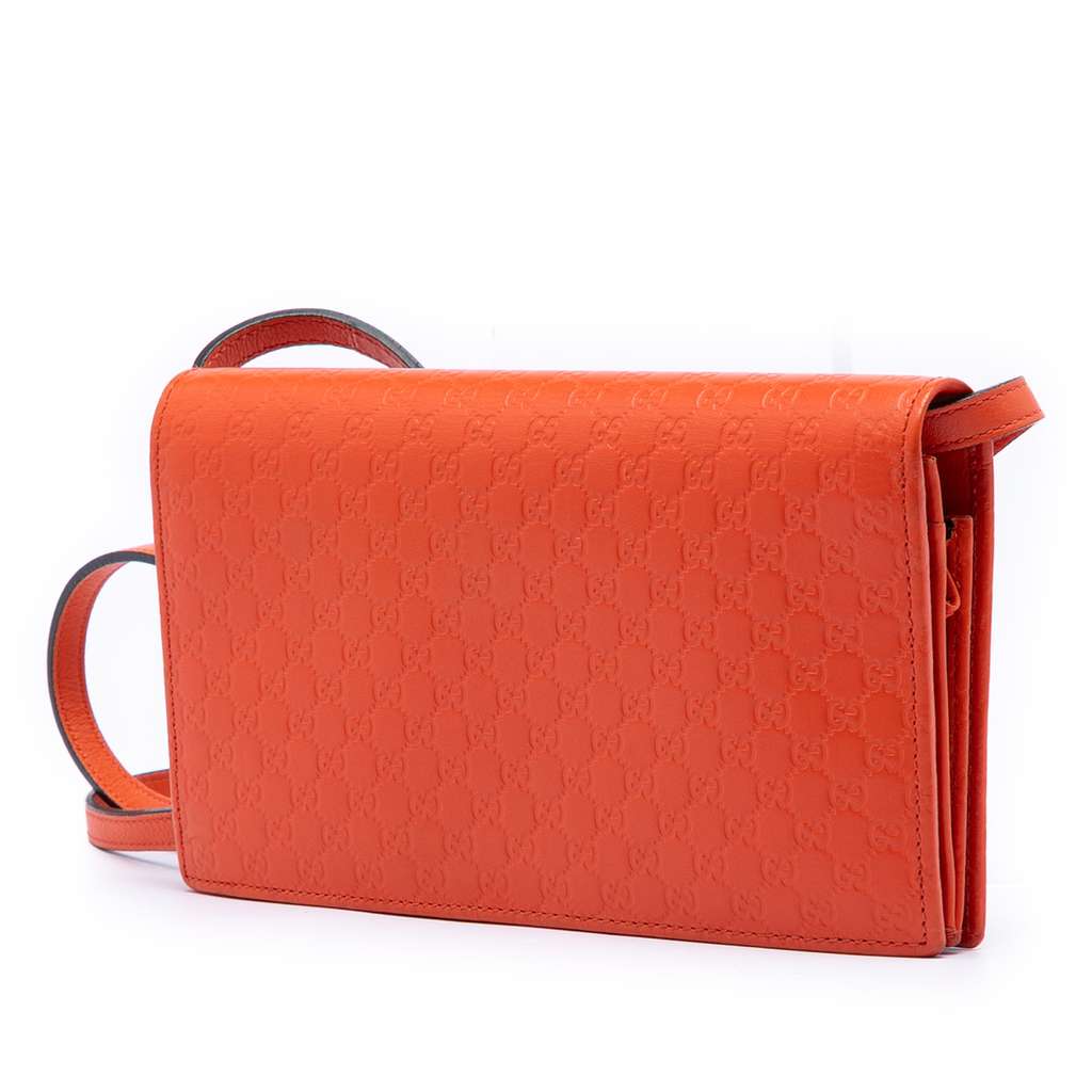 Gucci Microguccissima Wallet on Strap Orange Leather Good condition - Back View