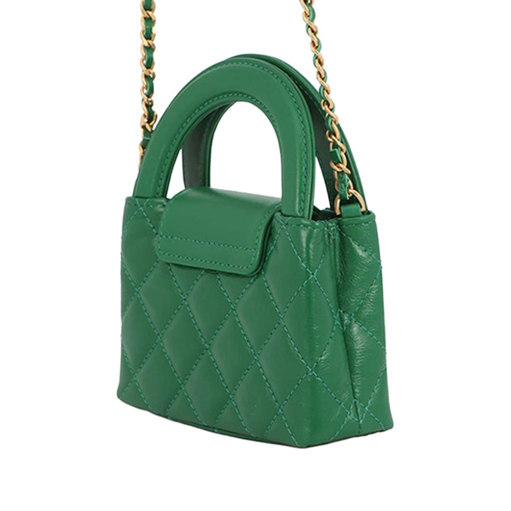 Chanel Nano Aged Calfskin Kelly Shopper Bag Green Leather Very good condition - Back View