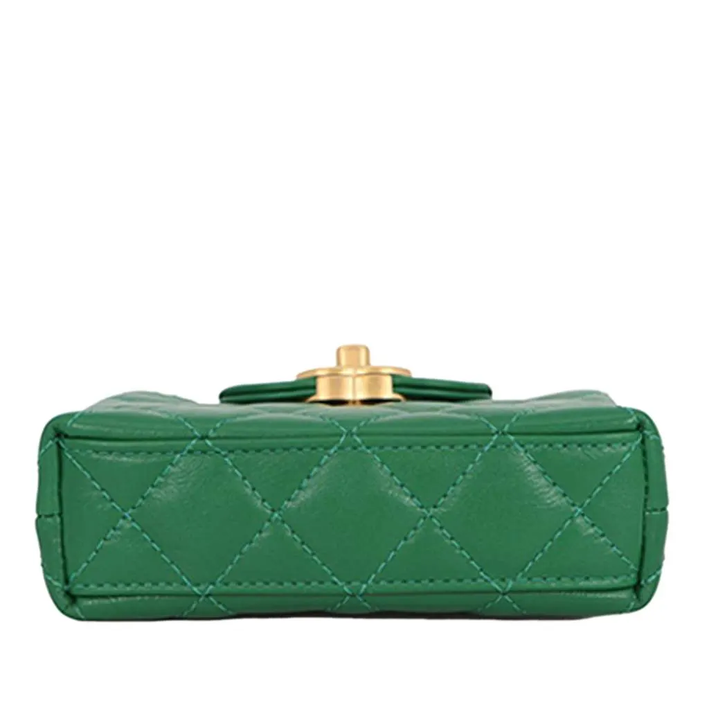 Chanel Nano Aged Calfskin Kelly Shopper Bag Green Leather Never worn - Inside View