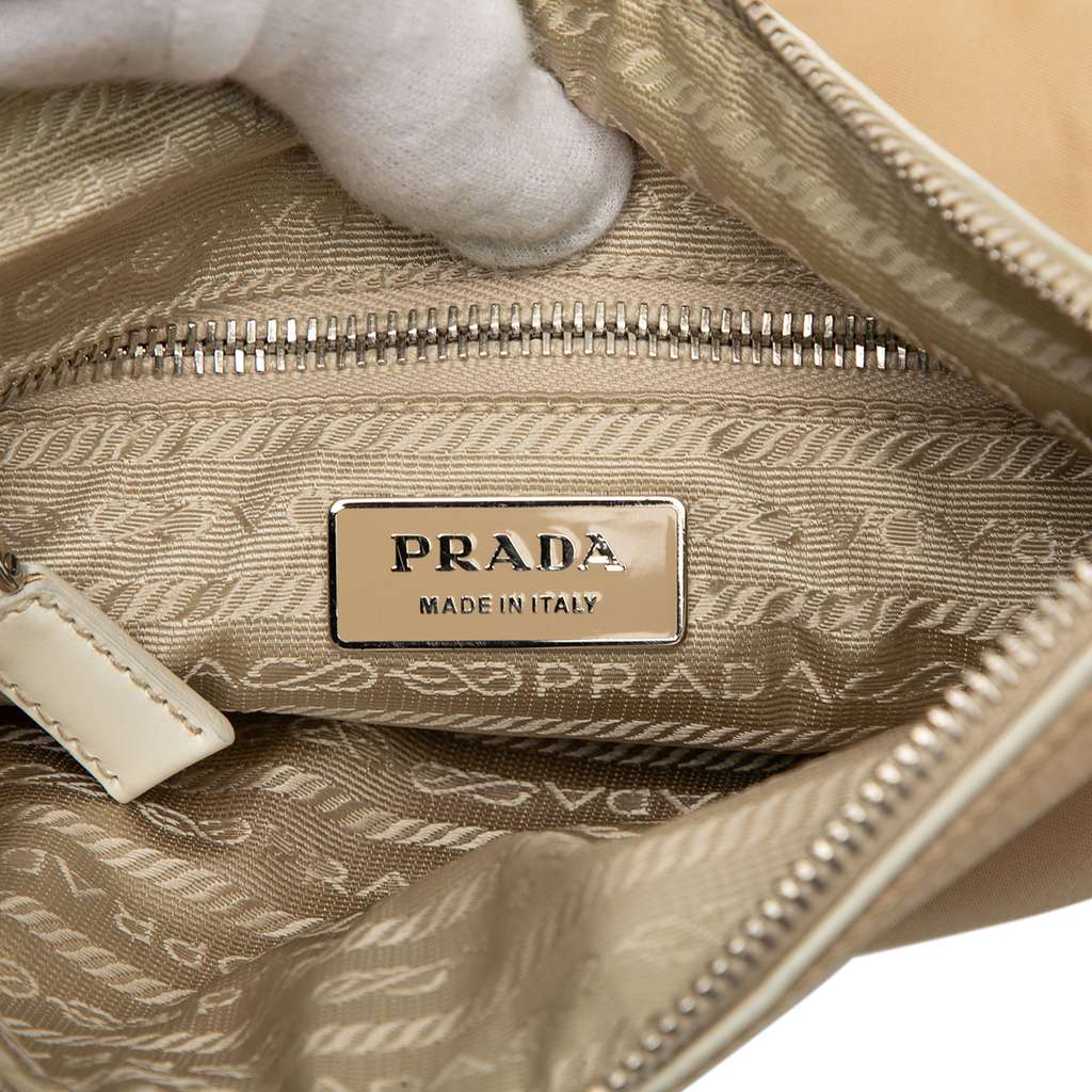 Prada Leather Trimmed Tessuto Zip Top Crossbody Beige Good condition - Box View