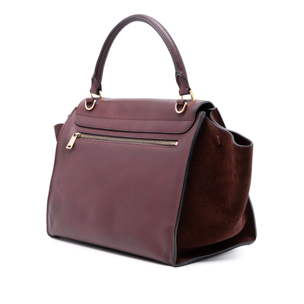 Celine Medium Calfskin and Suede Trapeze Satchel Red Leather Good condition - Back View