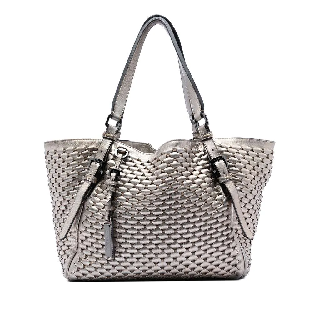 Burberry Metallic Woven Leather Tote Gold Leather Very good - Front View