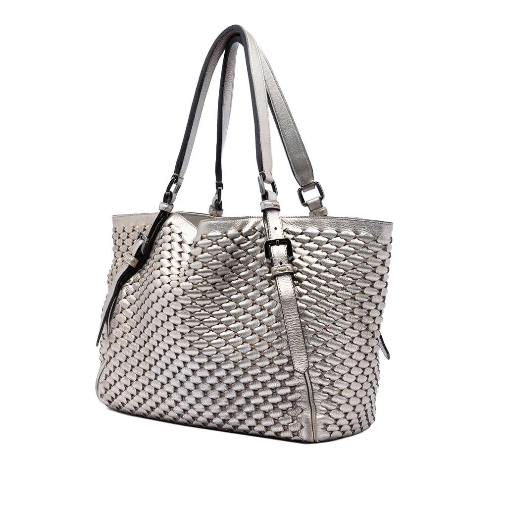 Burberry Metallic Woven Leather Tote Gold Leather Very good - Back View