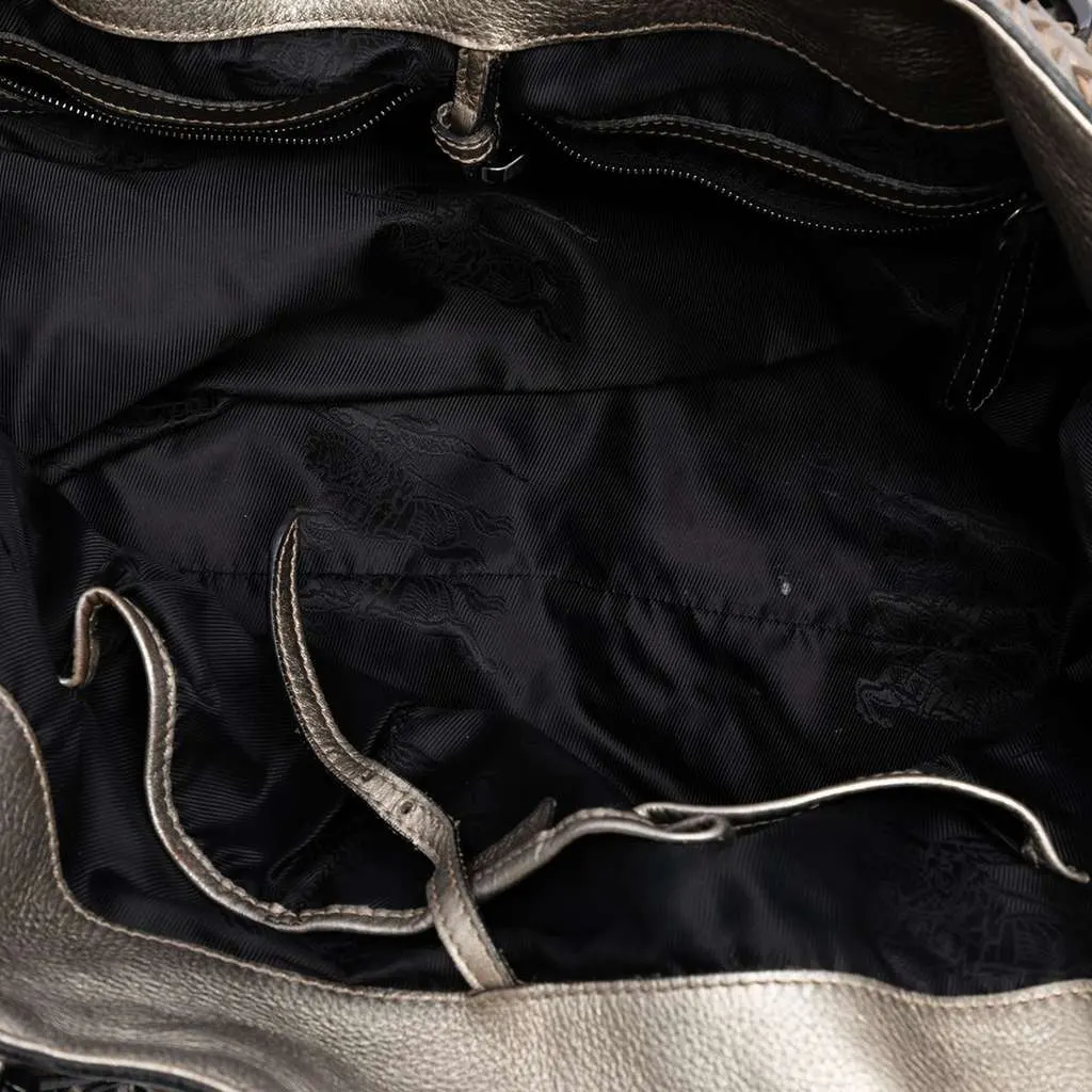Burberry Metallic Woven Leather Tote Gold Leather Very good - Model View