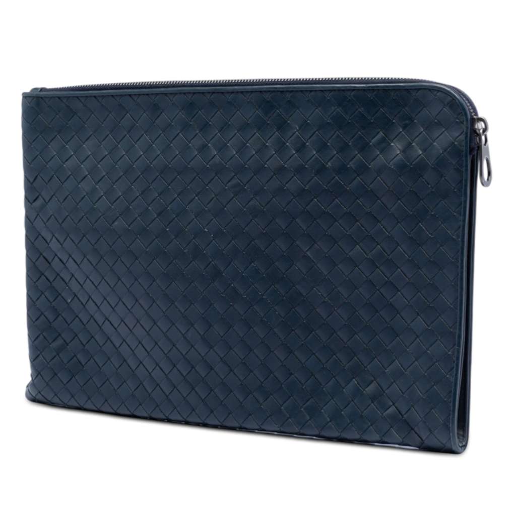 Bottega Veneta Nappa Intrecciato Clutch Blue Leather Good condition - Back View