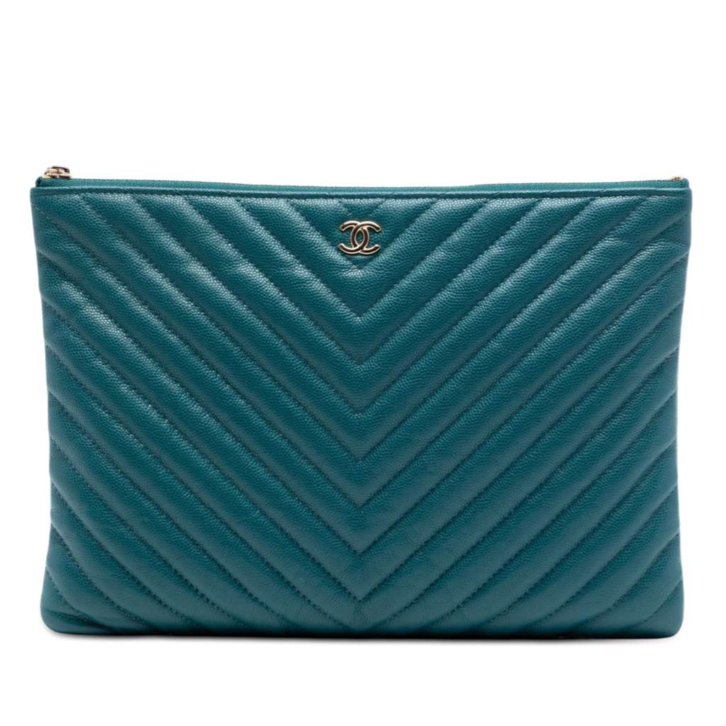 Chanel Medium CC Chevron Caviar O Case Clutch