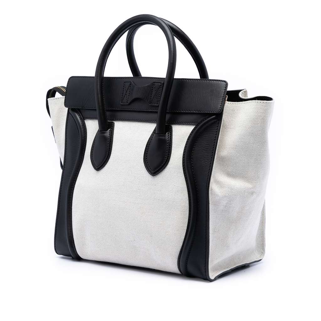 Celine Mini Bicolor Canvas and Leather Luggage Tote Brown Canvas Good condition - Back View