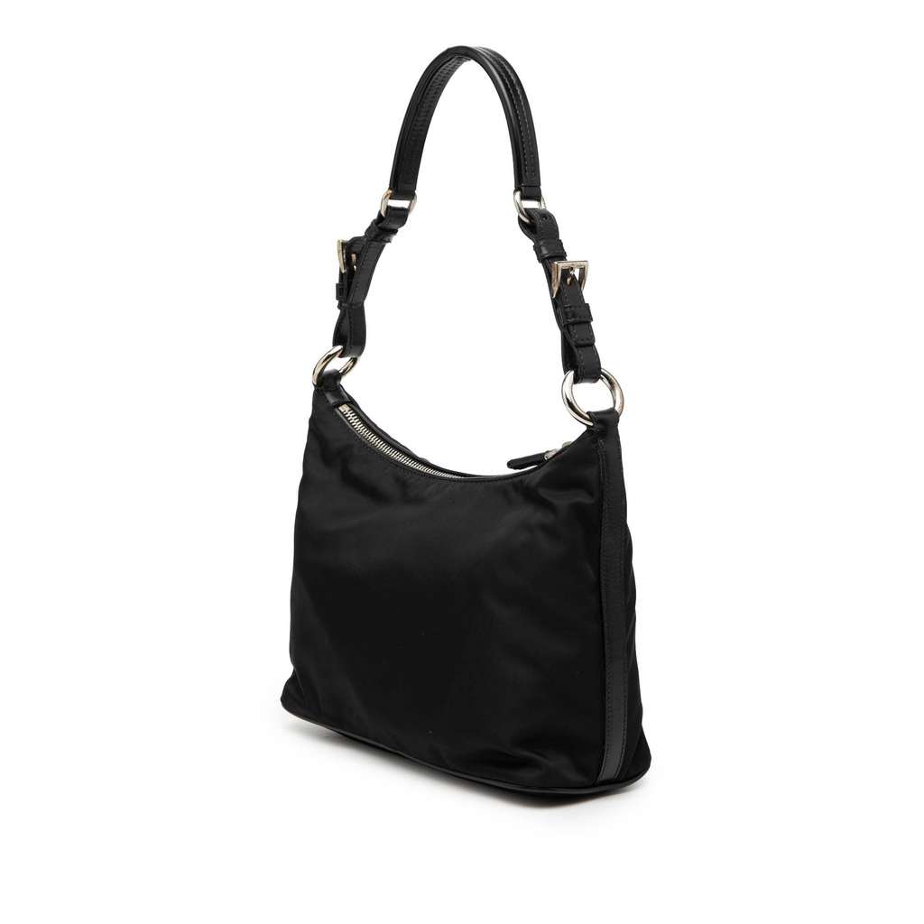 Prada Vitello Trimmed Tessuto Shoulder Bag Black Good condition - Back View