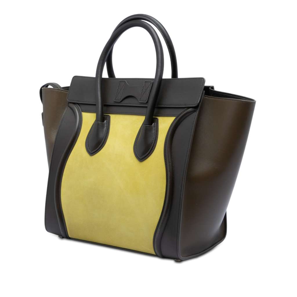 Celine Mini Tricolor Nubuck and Smooth Calfskin Luggage Tote Yellow Leather Good condition - Back View