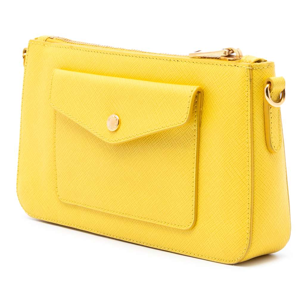Prada Saffiano Lux Front Pocket Crossbody Yellow Leather Good condition - Back View
