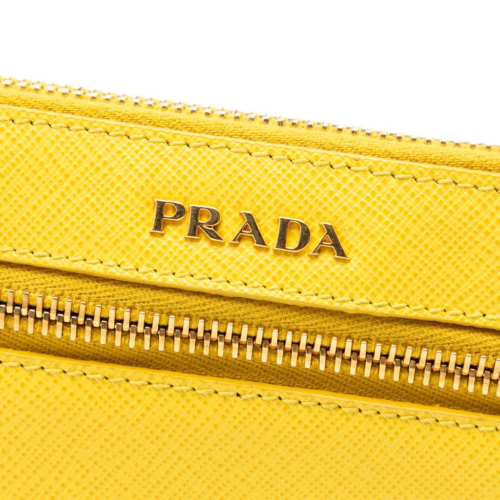 Prada Saffiano Lux Front Pocket Crossbody Yellow Leather Good condition - Box View